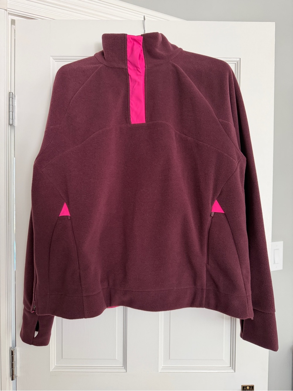 Sweaty Betty Burgundy & Hot Pink Half-Zip Fleece Pullover – XXL